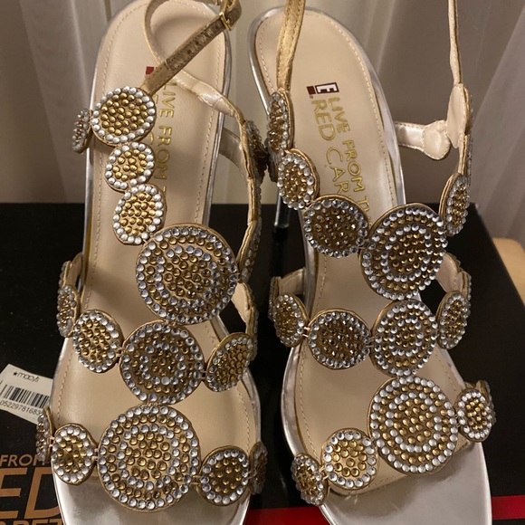 E! Hollywood x Macy’s Gold & Silver Embellished Sandals - Picture 4 of 6